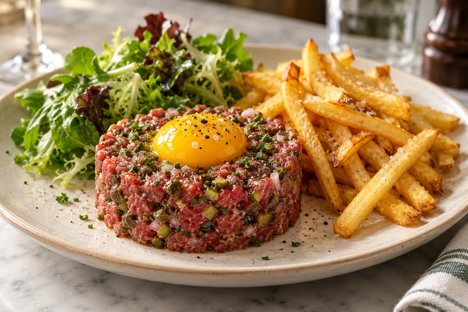 Steak tartare maison : plat terminé