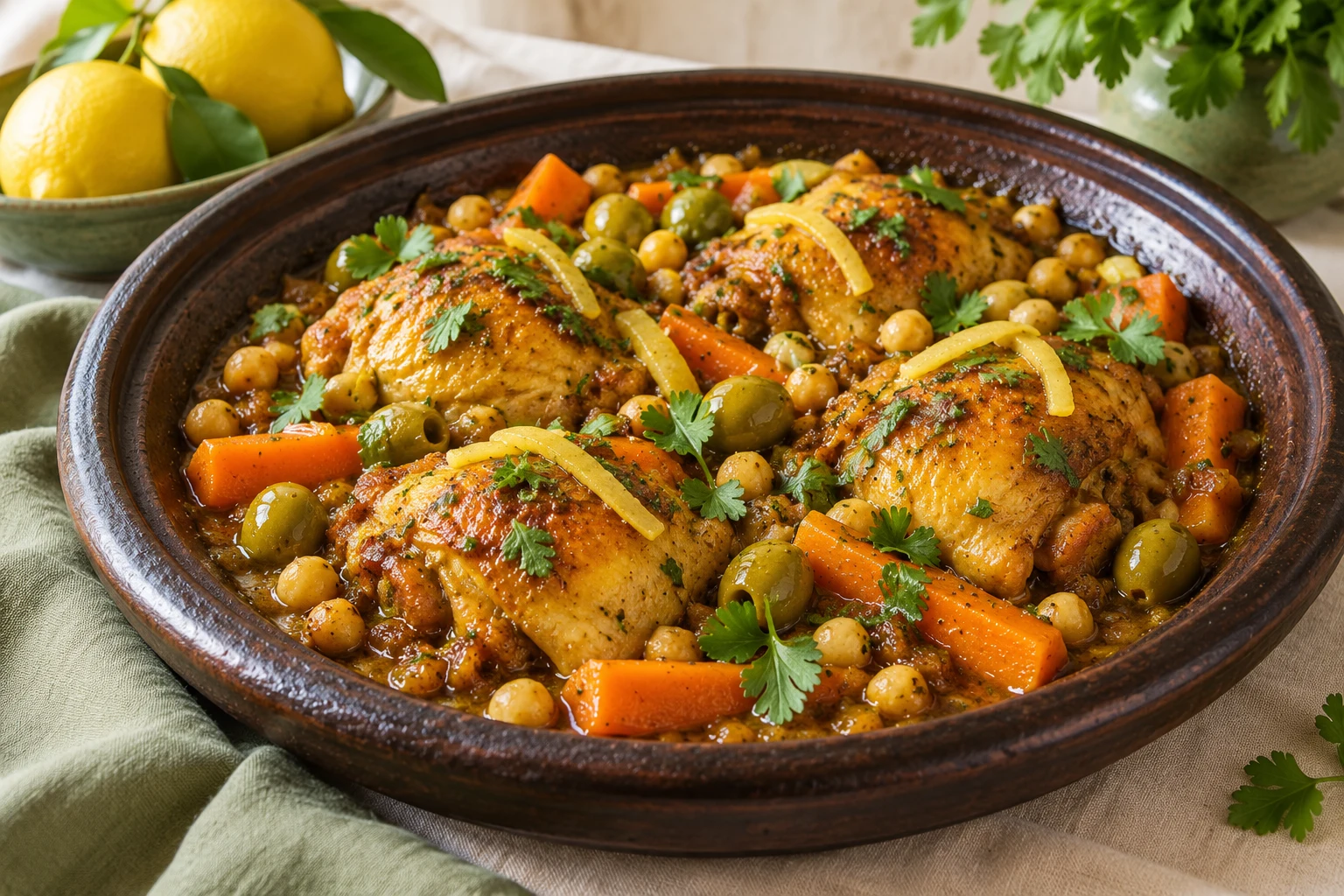 Tajine de poulet aux olives : plat terminé