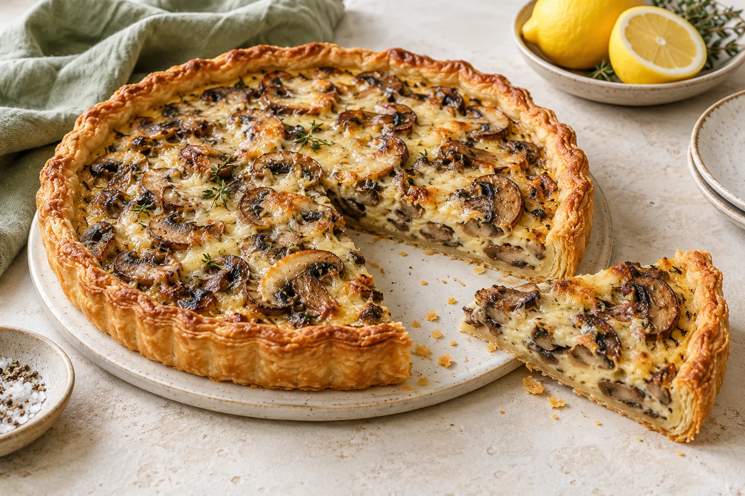 Tarte crémeuse aux champignons : plat terminé