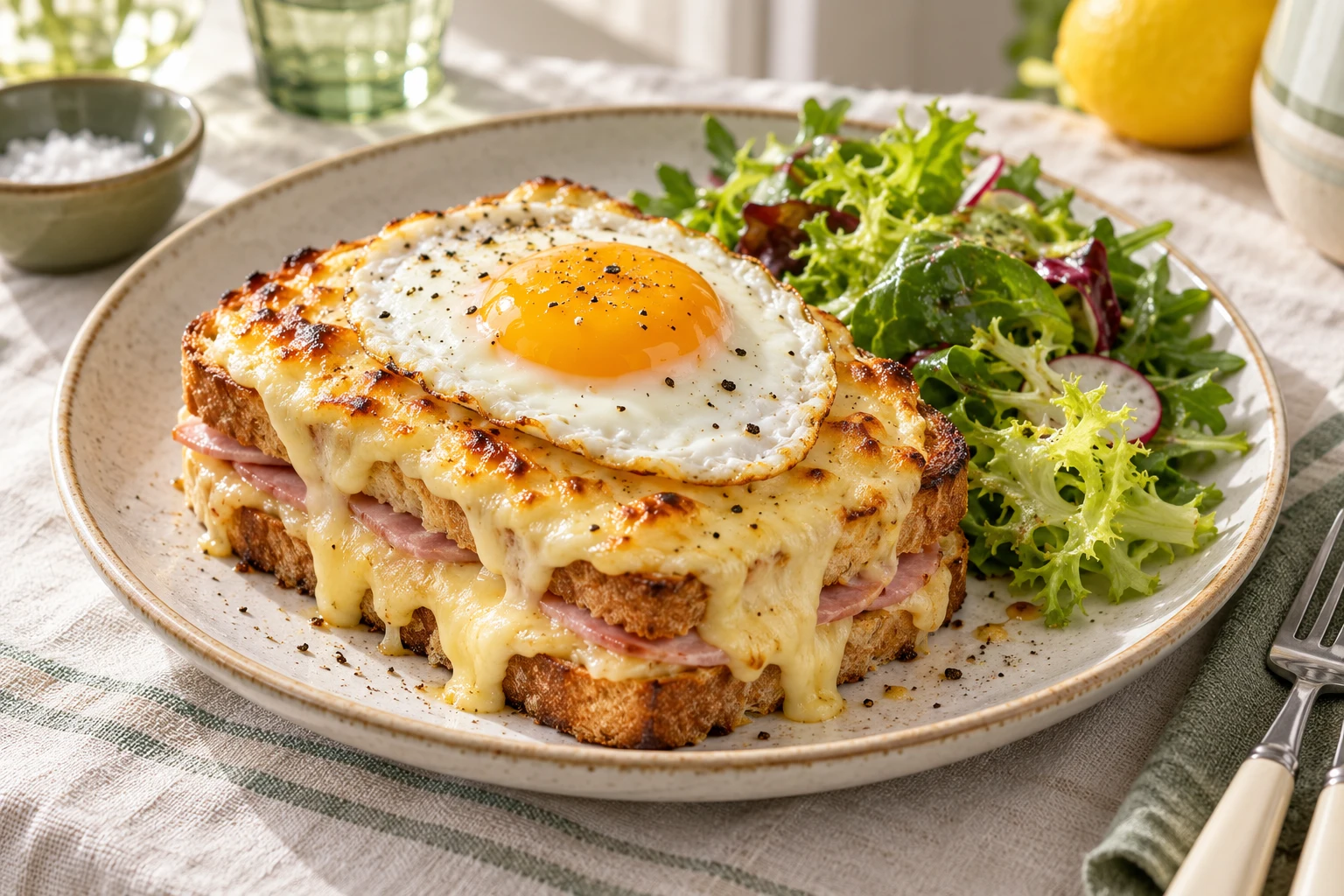 Croque-madame au comté et béchamel : plat terminé