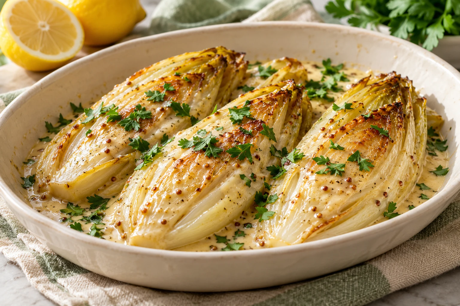 Endives fondantes à la crème : plat terminé