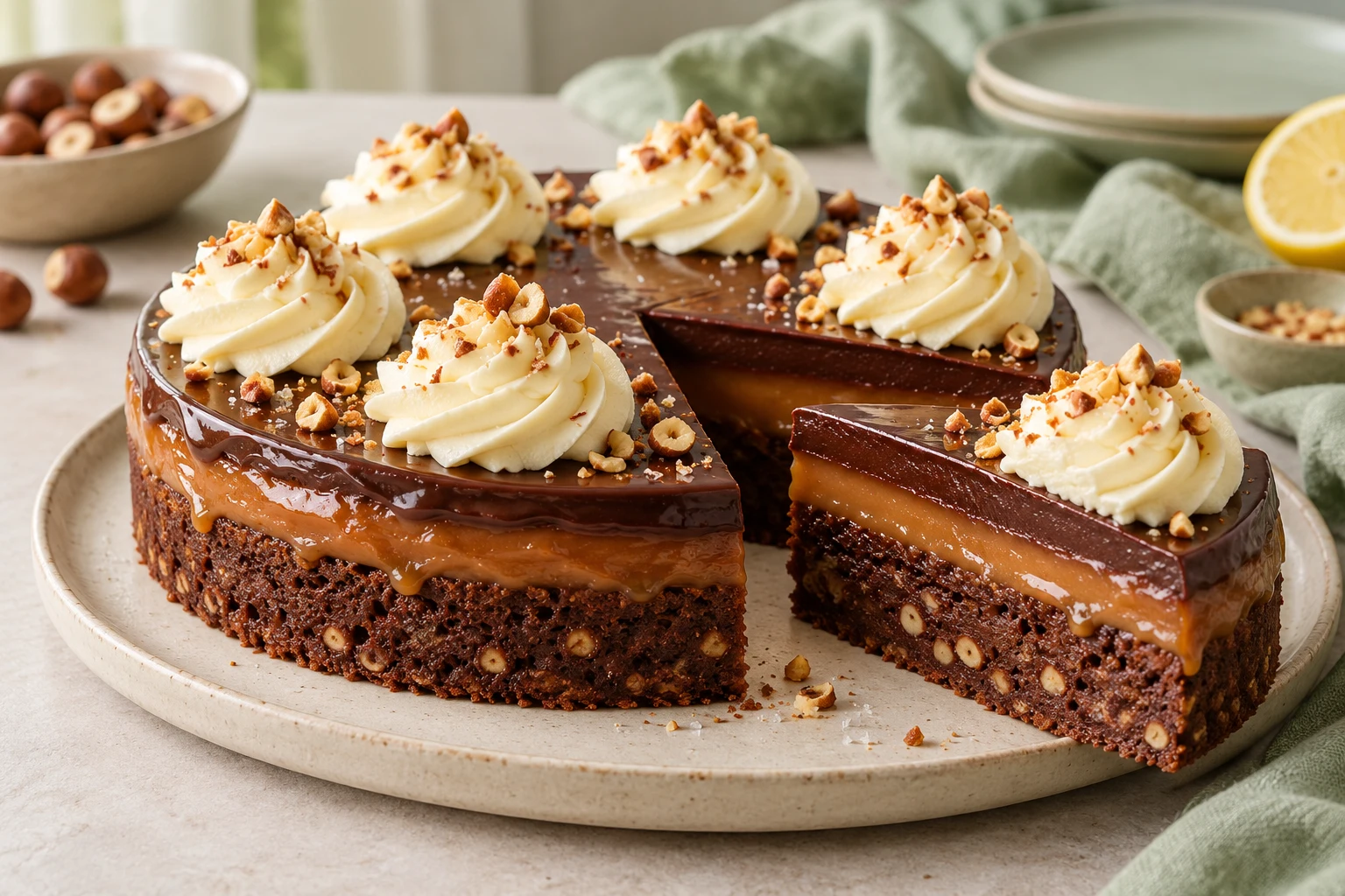 Fondant chocolat, caramel et noisette : plat terminé