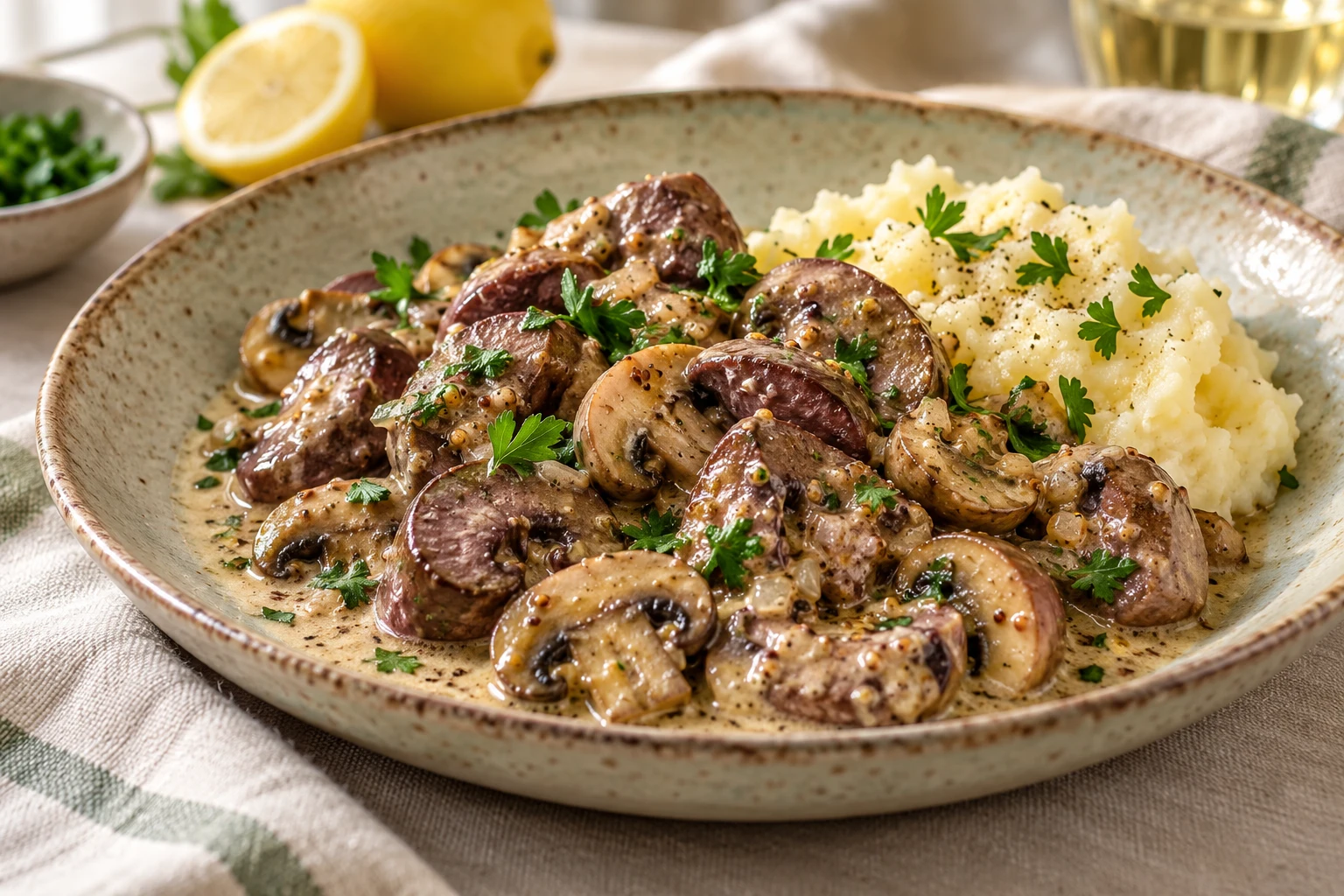 Rognon de bœuf en sauce à la moutarde : plat terminé