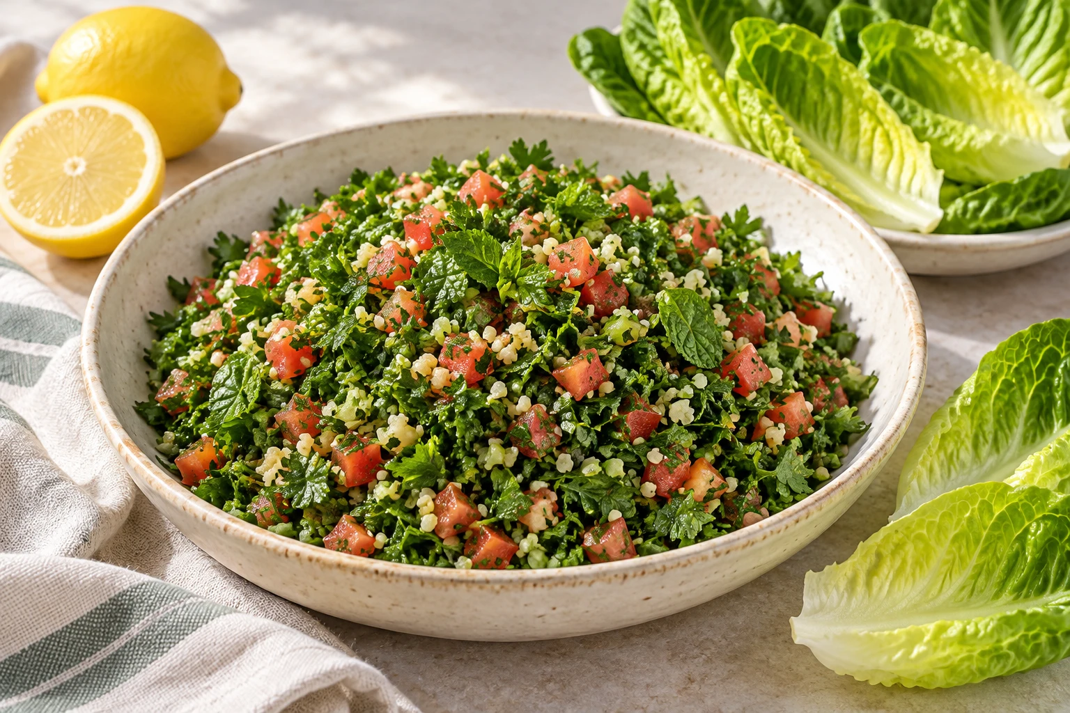 Taboulé libanais aux herbes : plat terminé