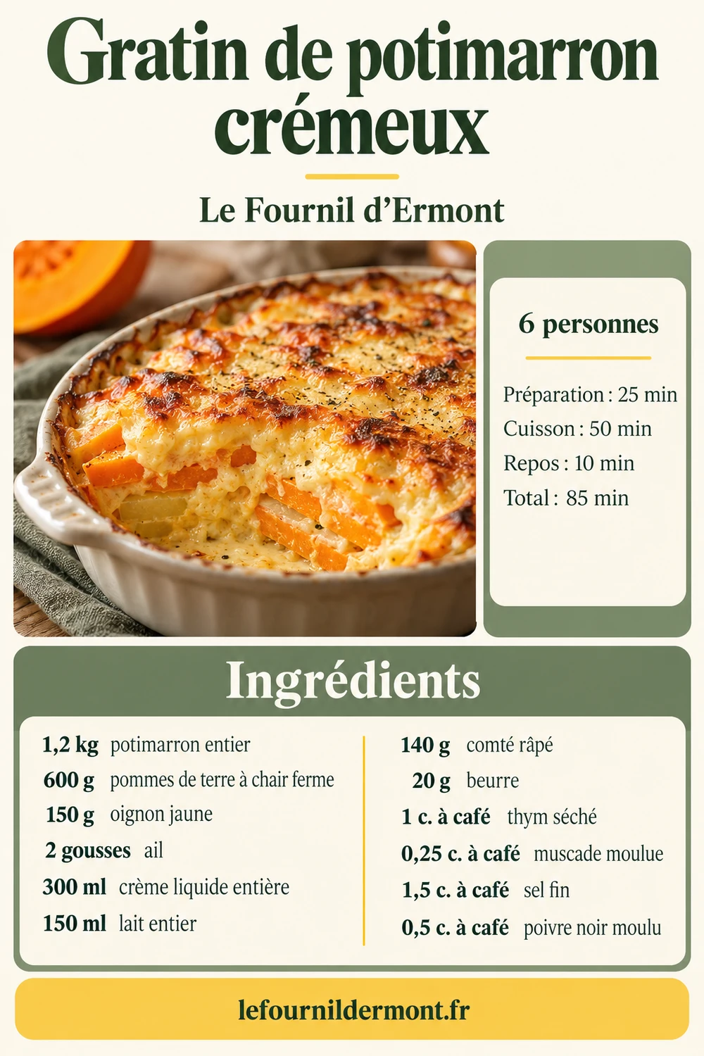 Fiche Pinterest : Gratin de potimarron crémeux