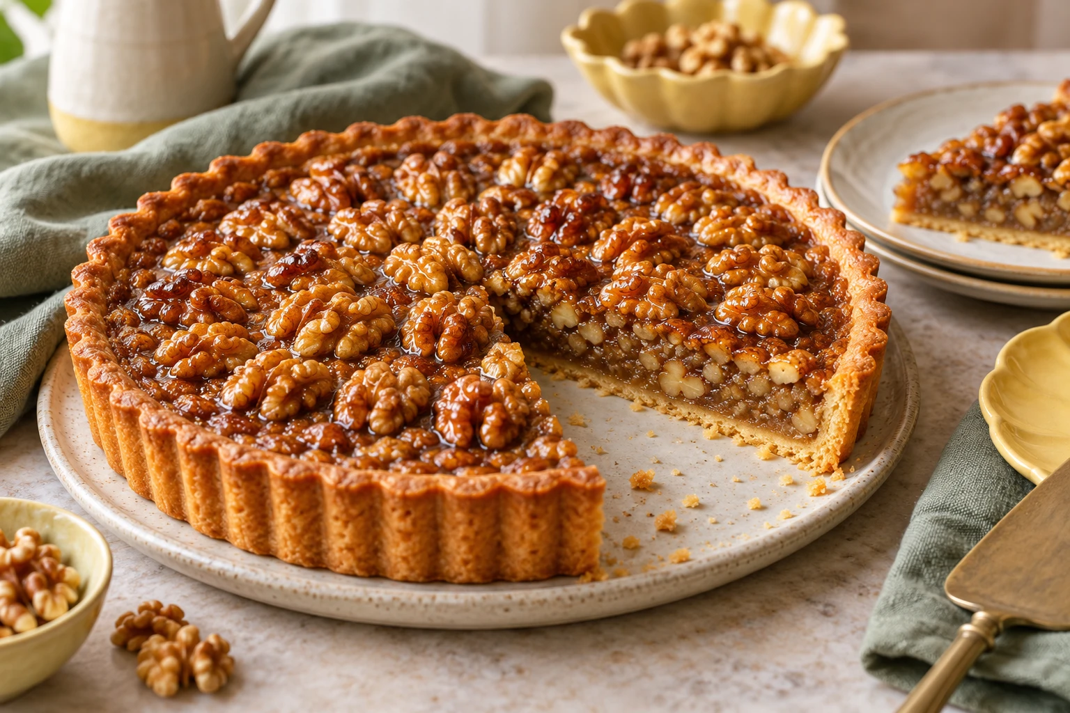 Tarte maison aux noix : plat terminé