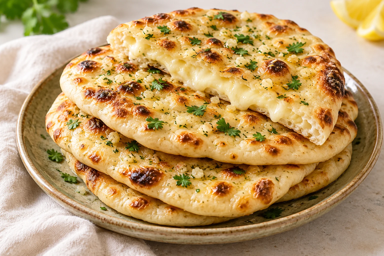 Cheese naan à la poêle : plat terminé