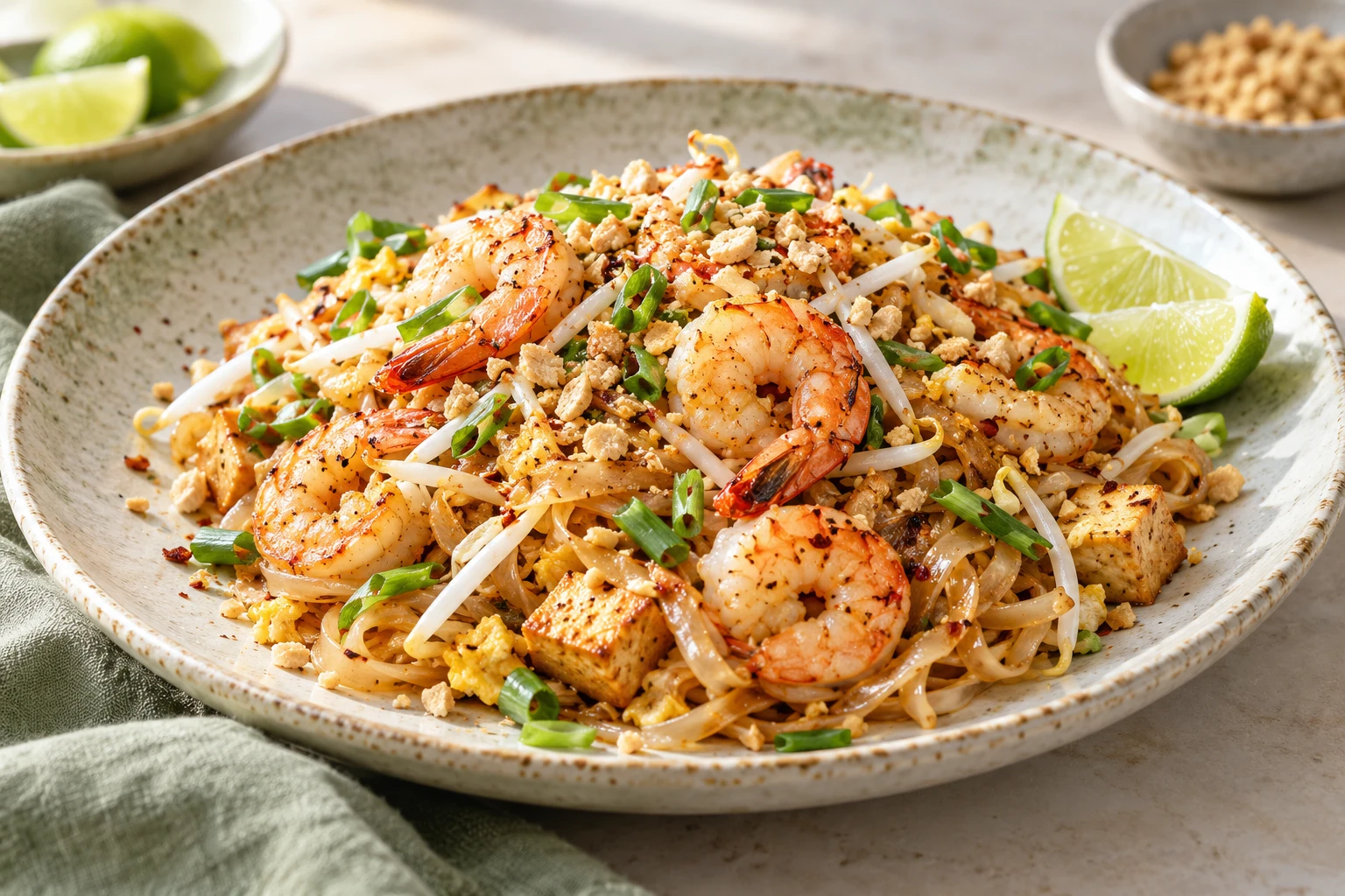 Pad thaï aux crevettes : plat terminé