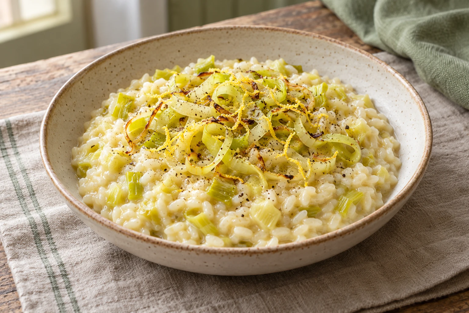Risotto crémeux aux poireaux : plat terminé