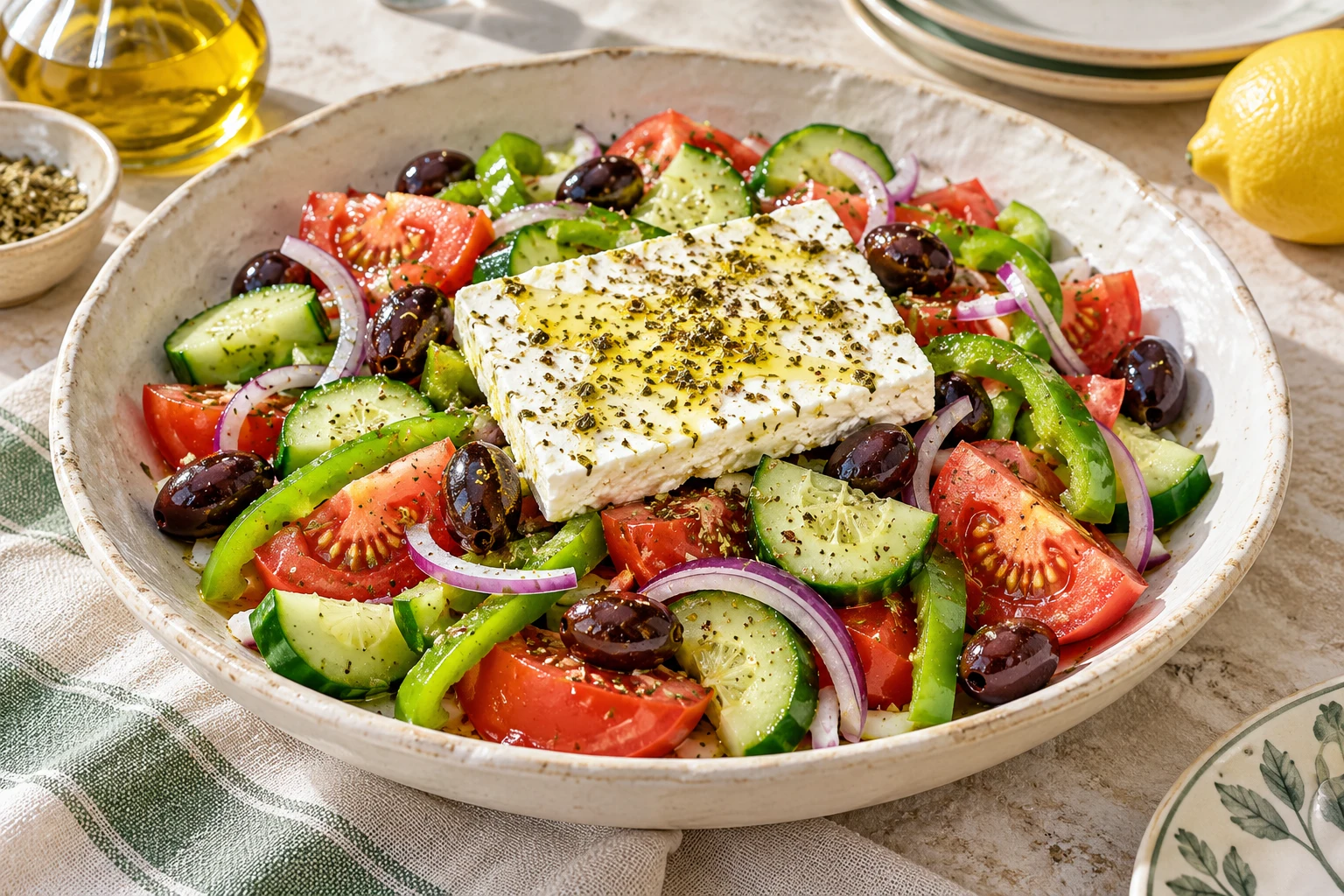 Salade grecque à la feta : plat terminé