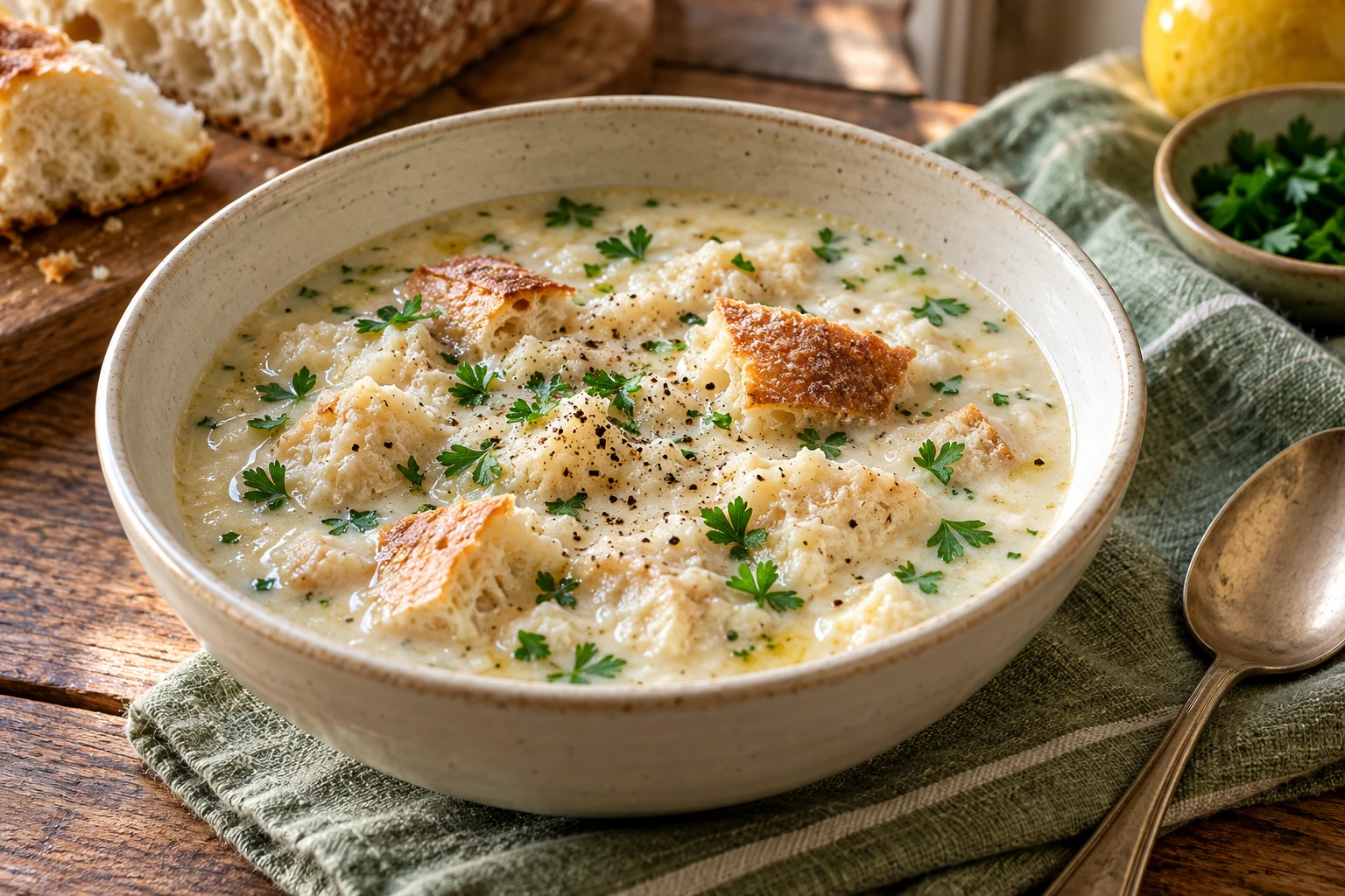 Soupe au lait et pain rassis : plat terminé