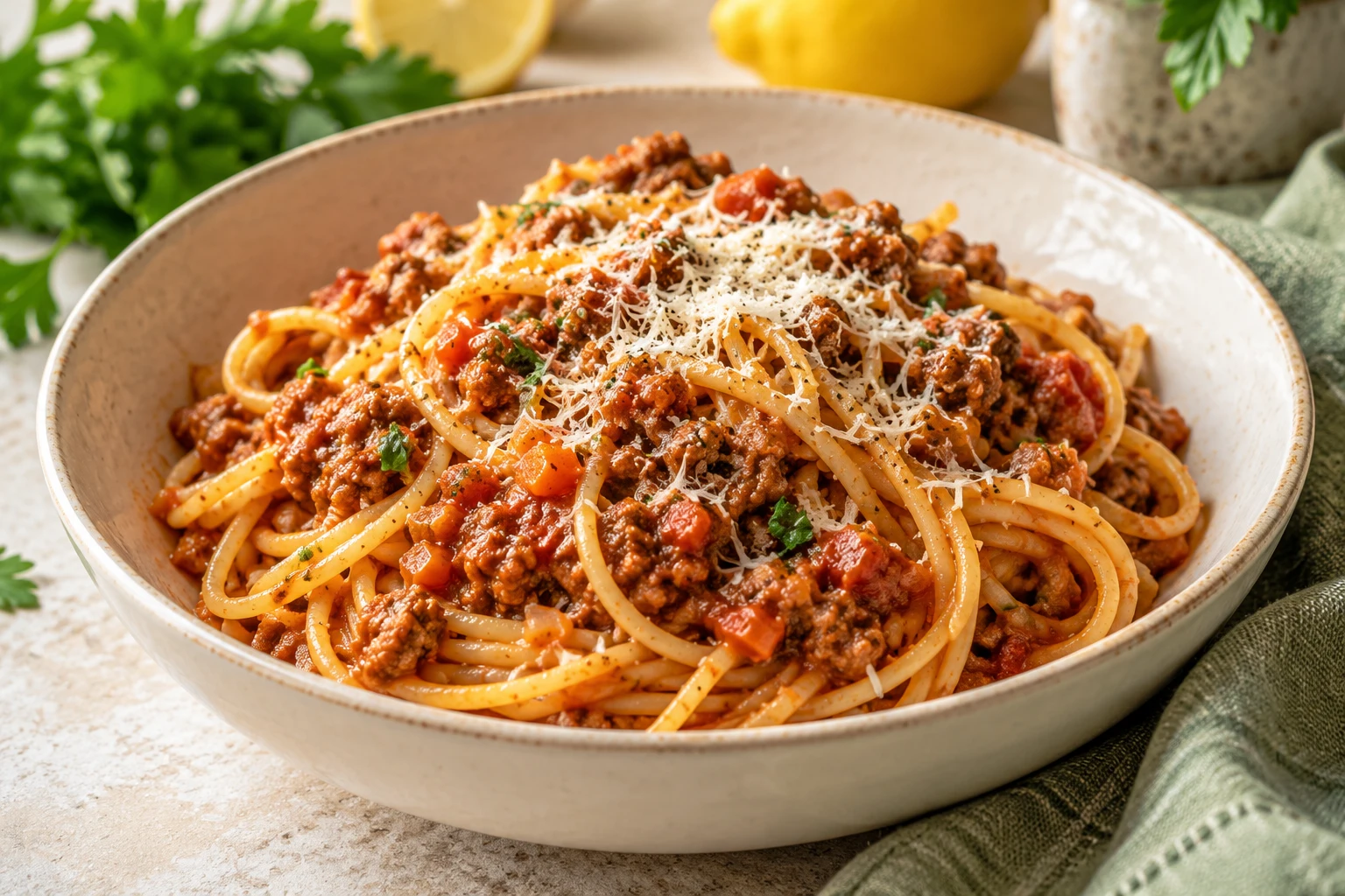 Spaghetti bolognaise maison : plat terminé
