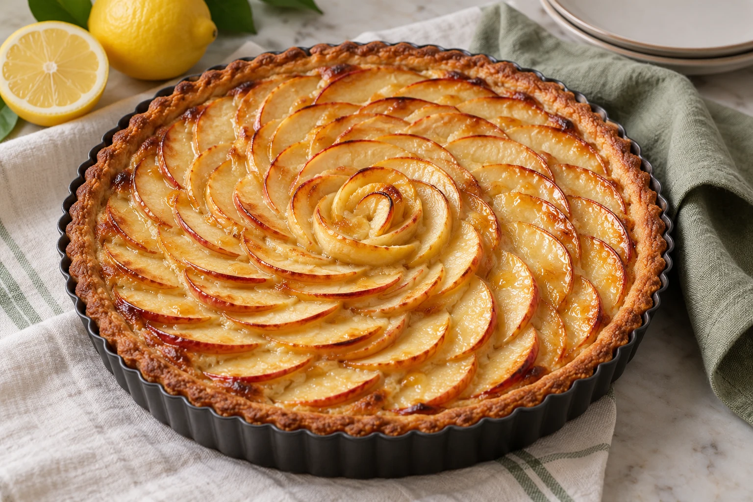 Tarte normande aux pommes et crème : plat terminé
