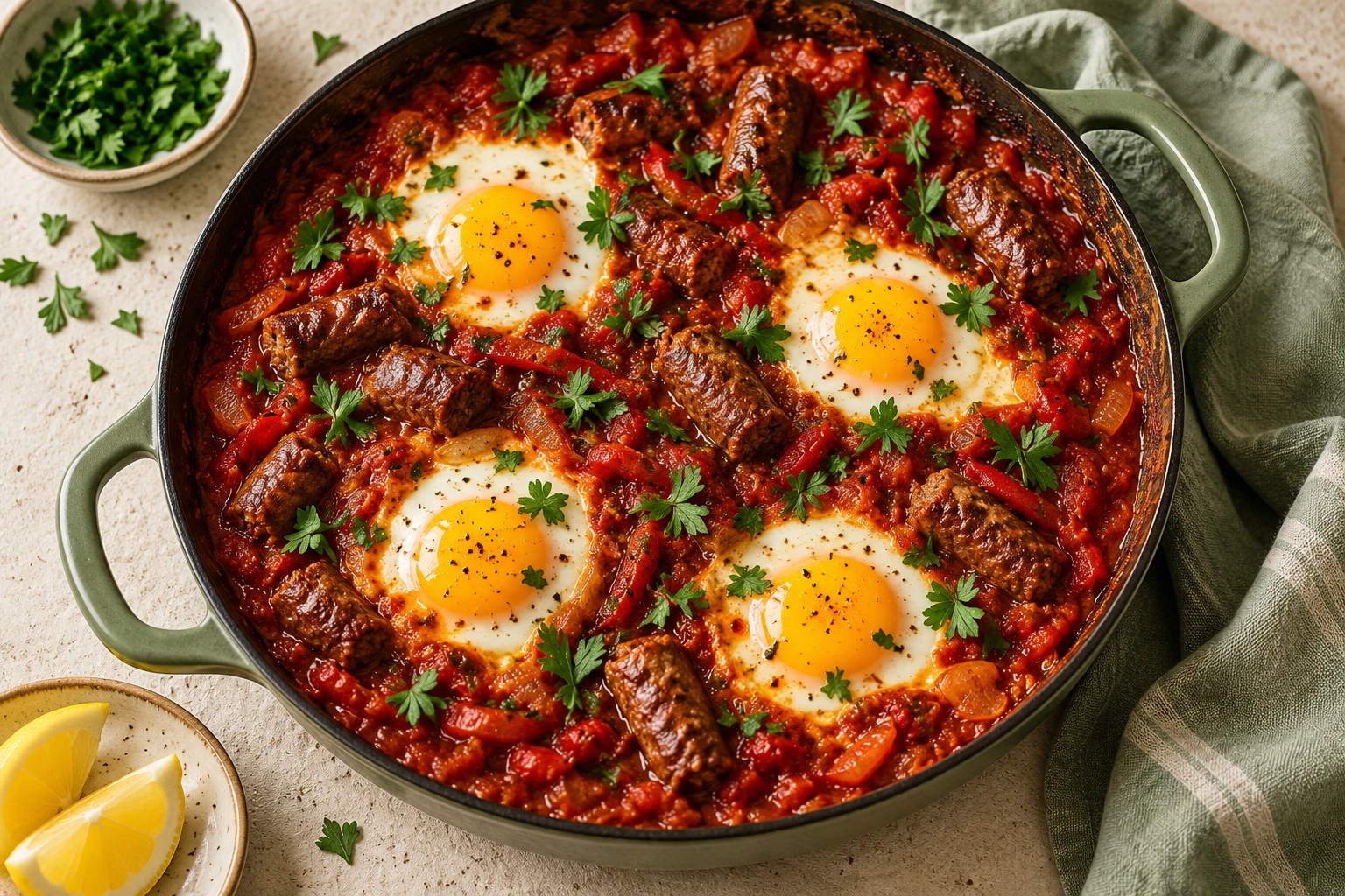 Ojja tunisienne aux merguez et aux œufs : plat terminé
