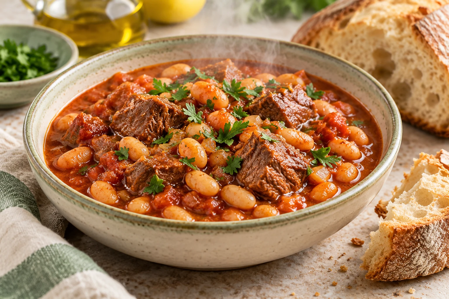 Loubia aux haricots blancs et bœuf : plat terminé