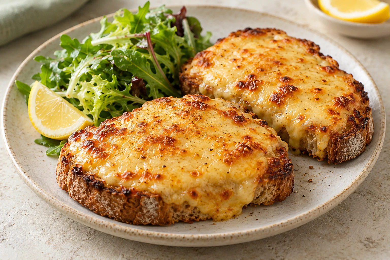Welsh rarebit au cheddar et à la bière : plat terminé