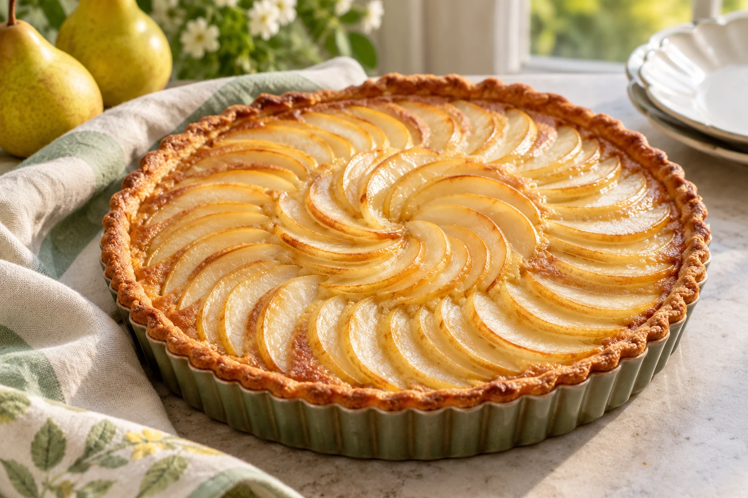 Tarte généreuse aux poires et aux amandes : plat terminé
