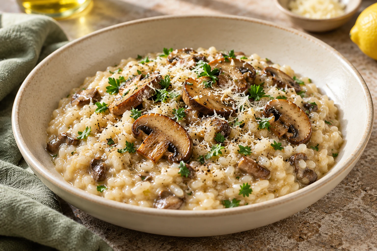 Risotto crémeux aux champignons : plat terminé