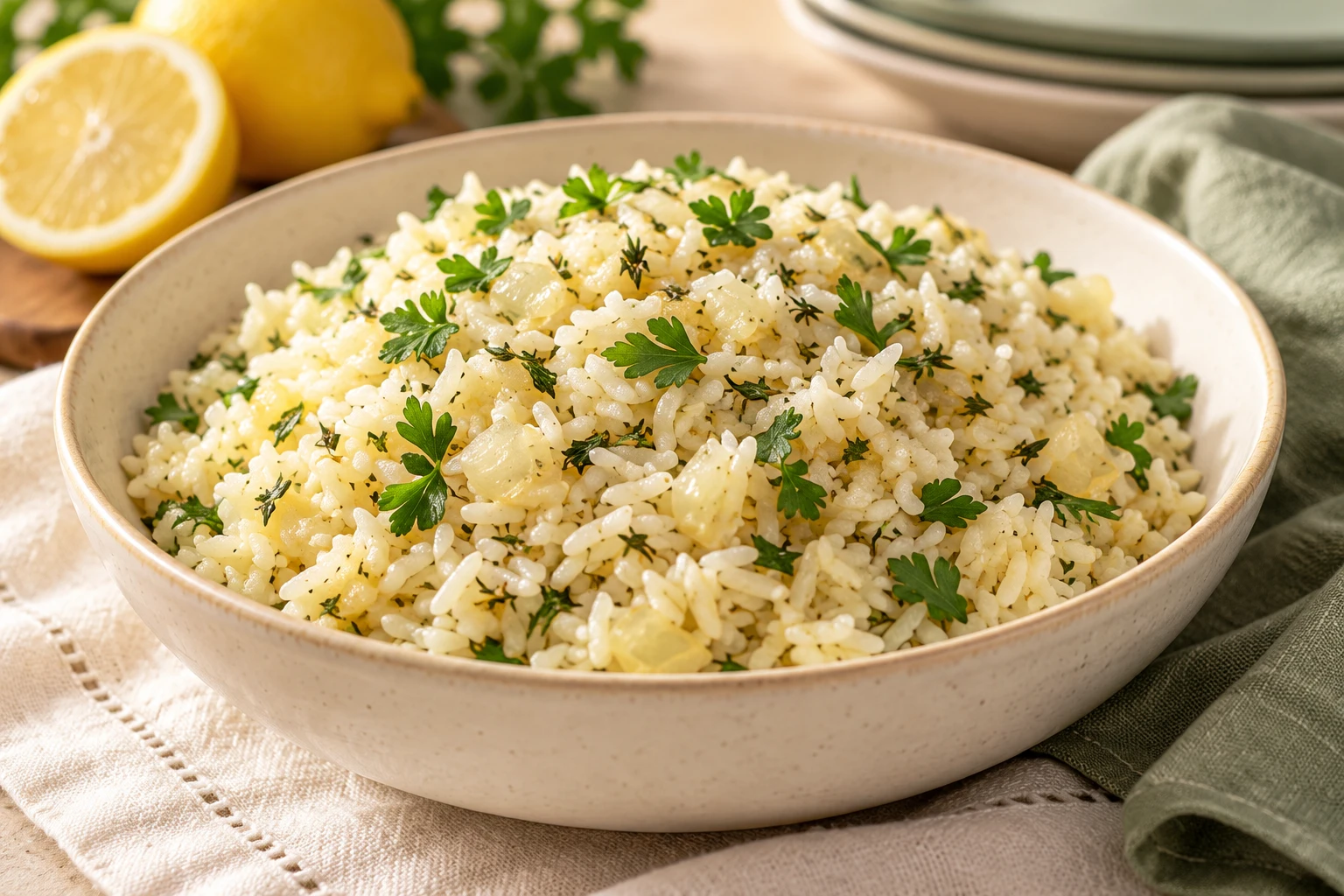 Riz pilaf aux oignons et aux herbes : plat terminé