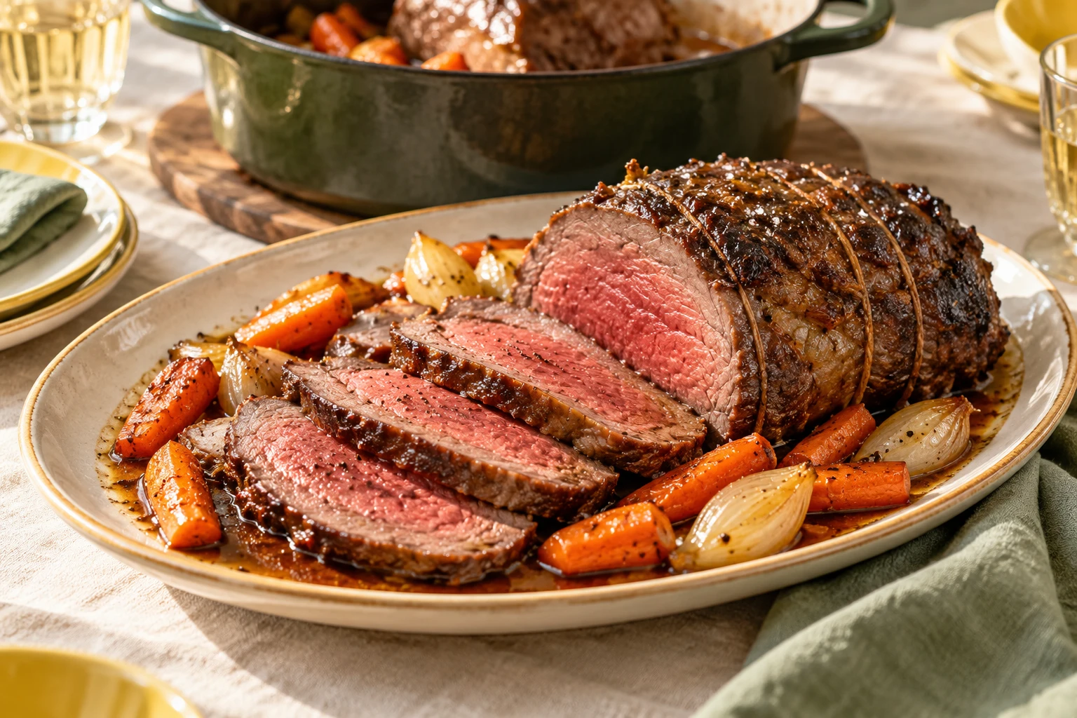 Rosbeef en cocotte et jus aux aromates : plat terminé
