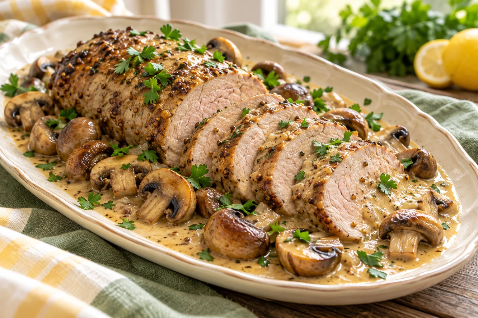 Rôti de veau aux champignons : plat terminé