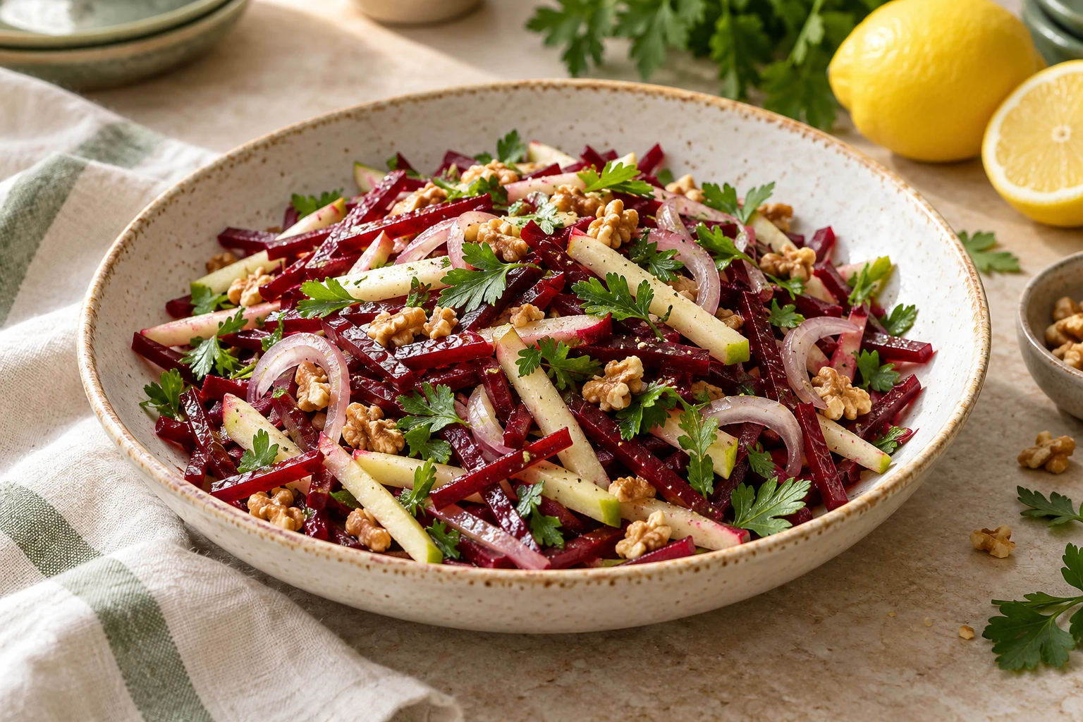 Salade croquante de betteraves crues : plat terminé