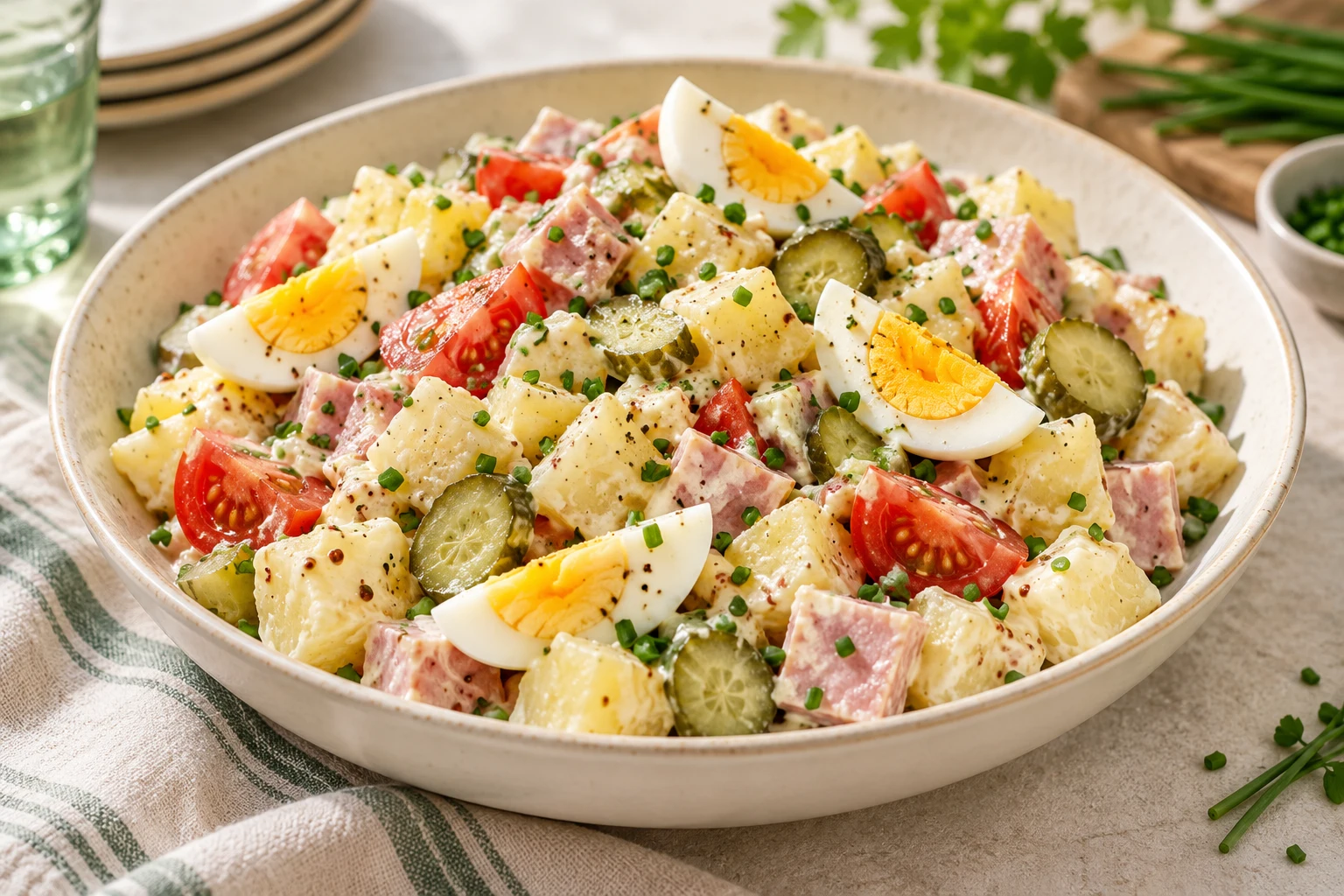 Salade piémontaise au jambon : plat terminé