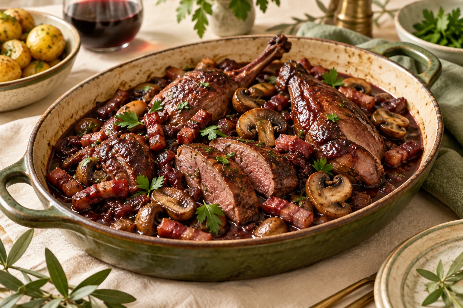 Salmis de palombes au vin rouge : plat terminé