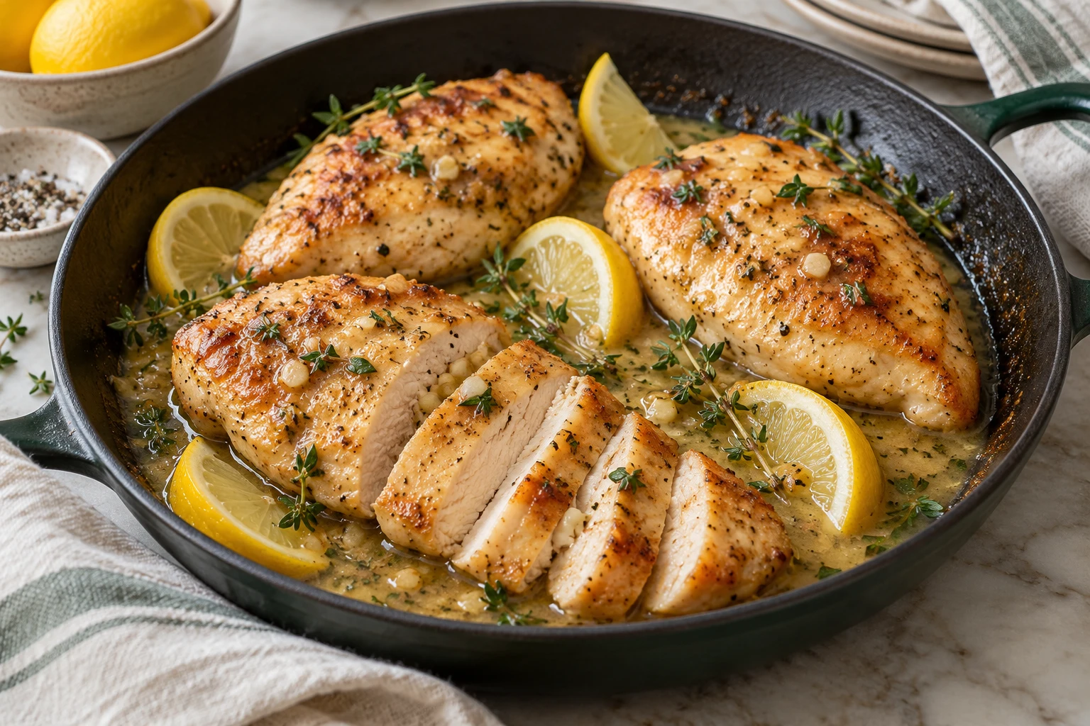 Blancs de poulet moelleux à la poêle : plat terminé
