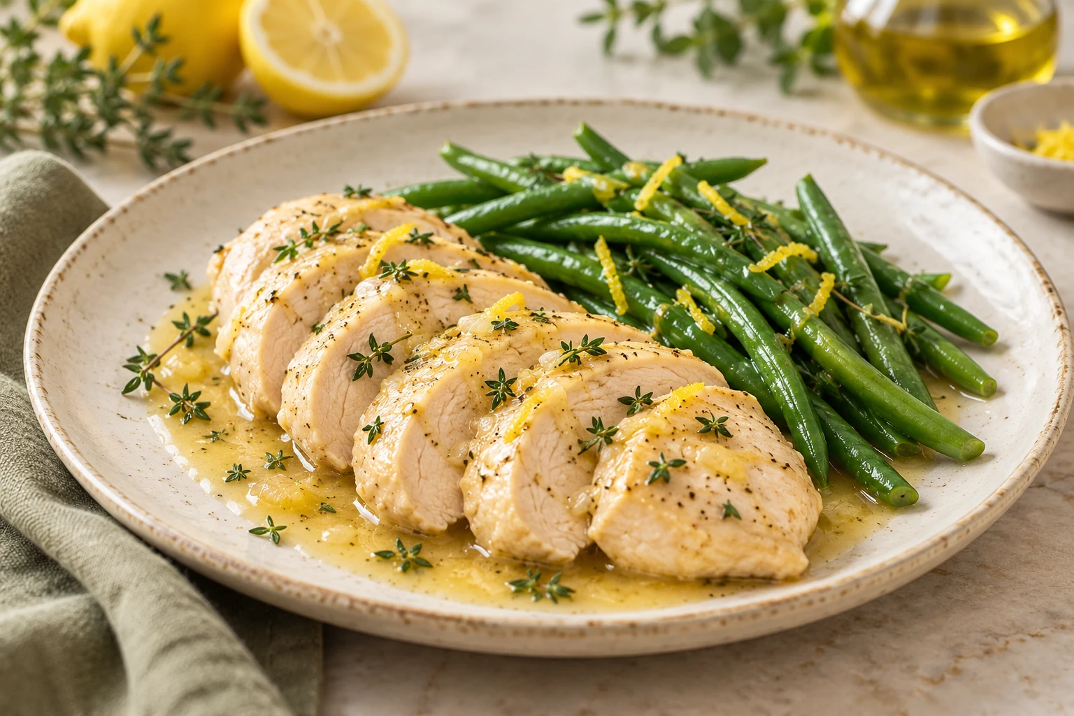 Blancs de poulet cuits doucement à couvert : plat terminé