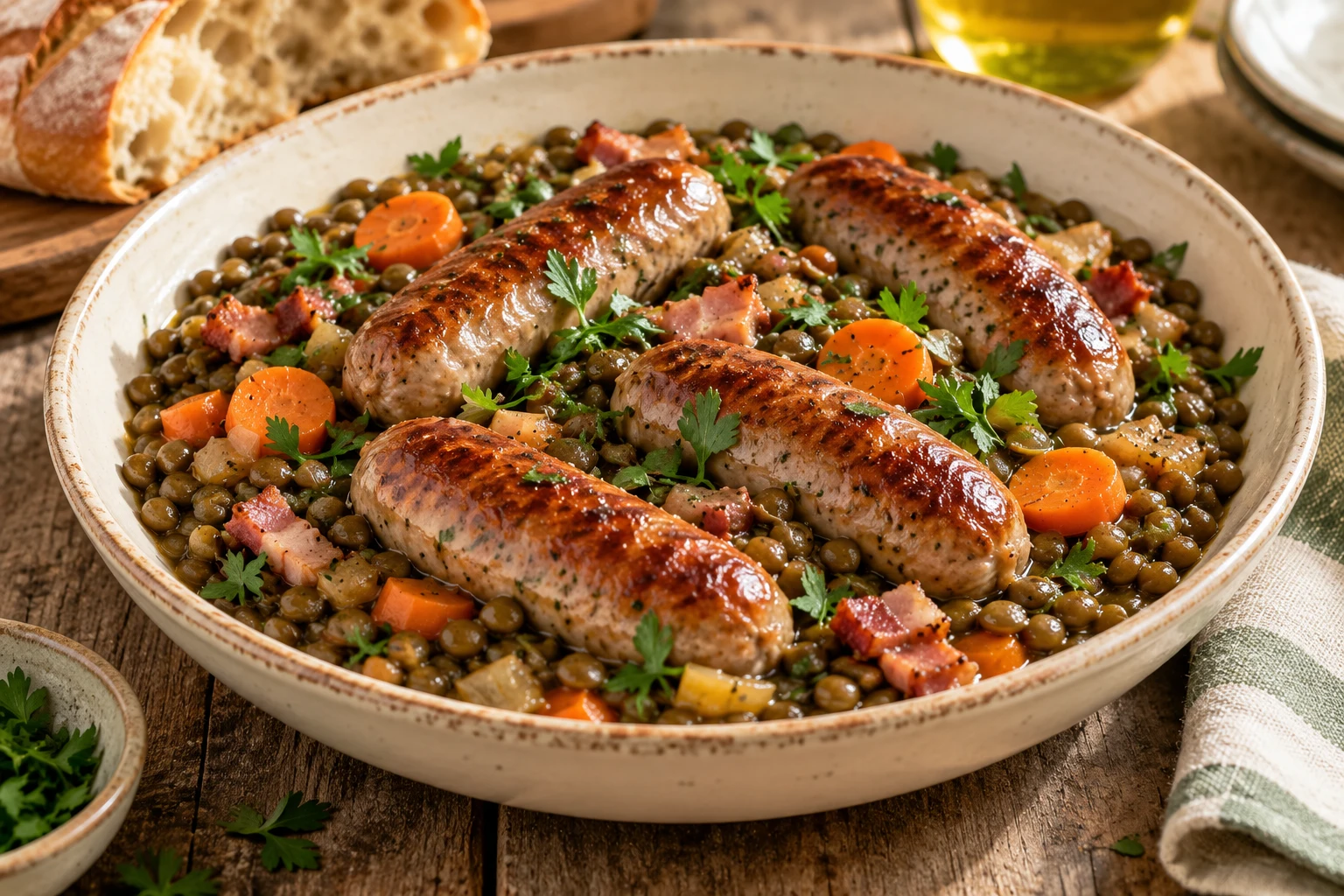 Saucisses aux lentilles : plat terminé