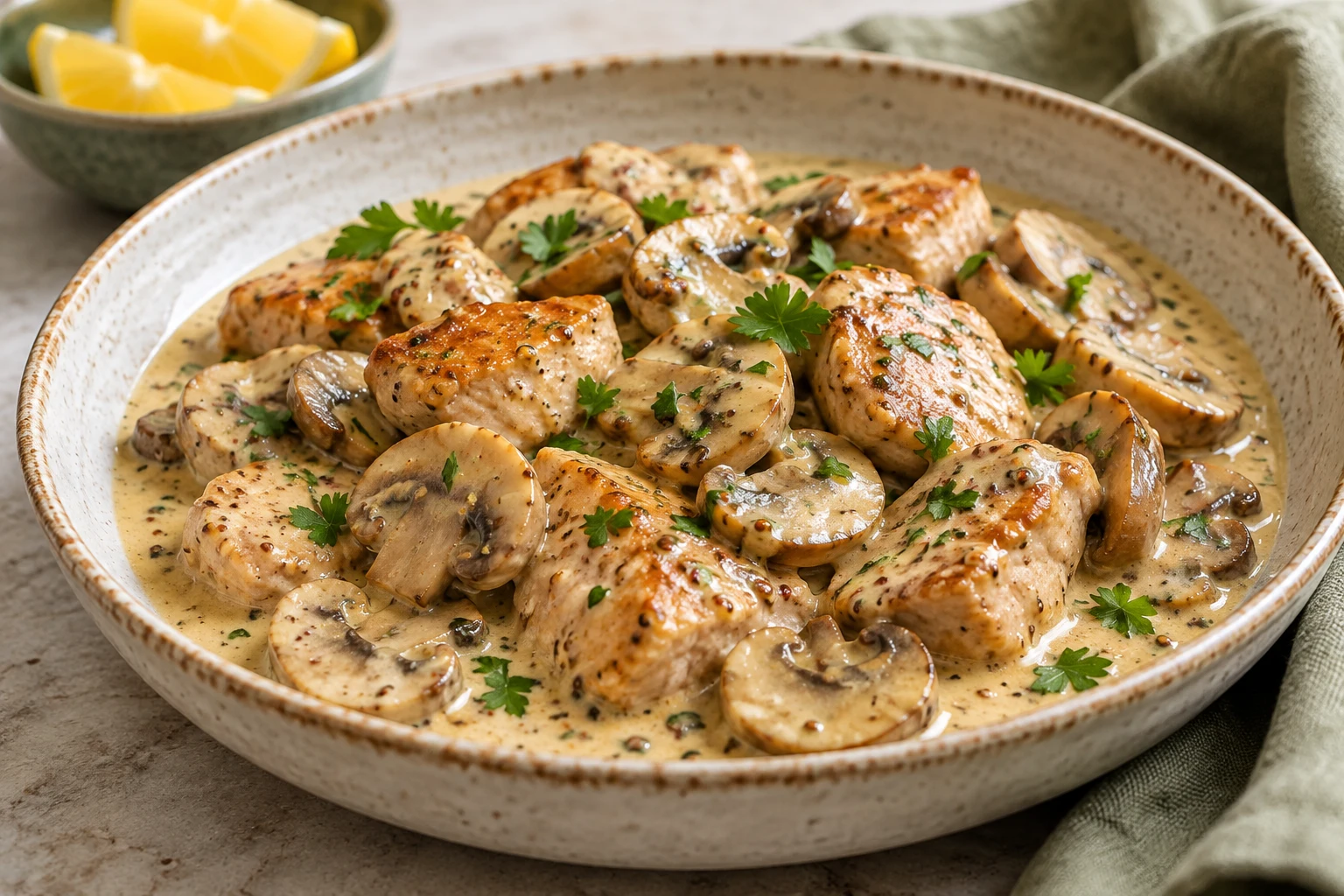 Sauté de dinde à la crème et aux champignons : plat terminé