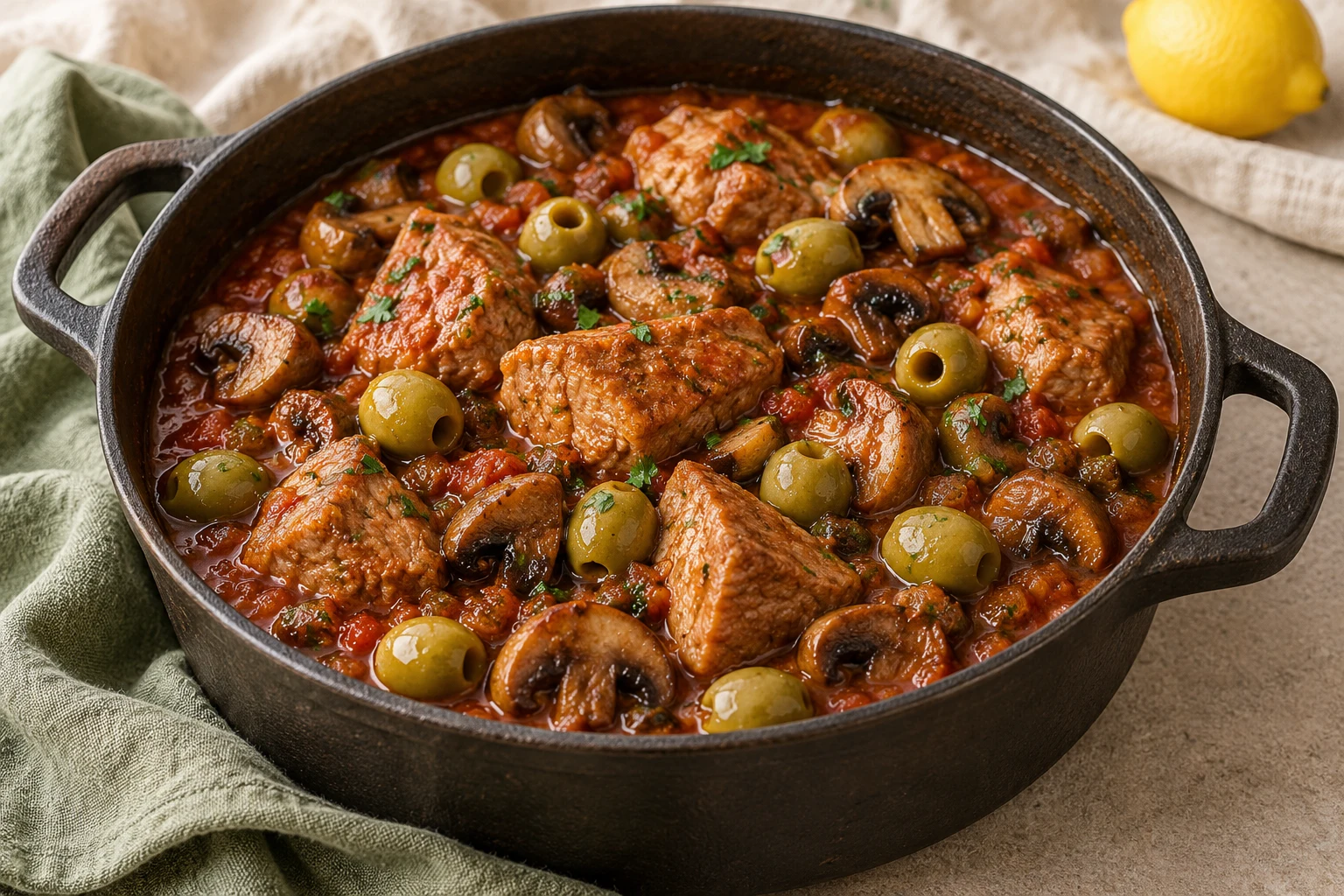 Sauté de veau aux olives : plat terminé