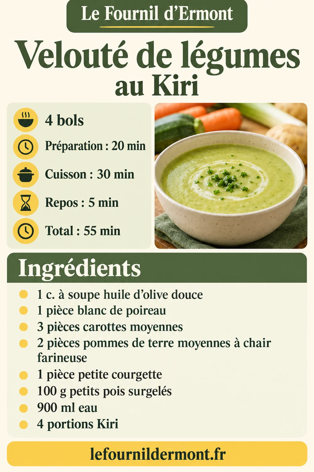 Fiche Pinterest : Velouté de légumes au Kiri