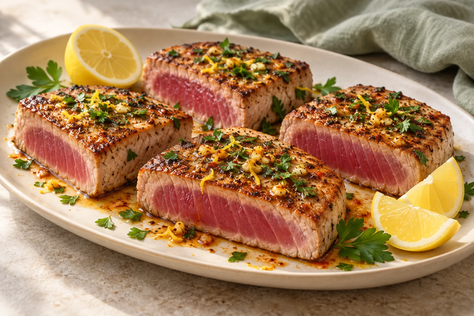 Steaks de thon poêlés au citron : plat terminé