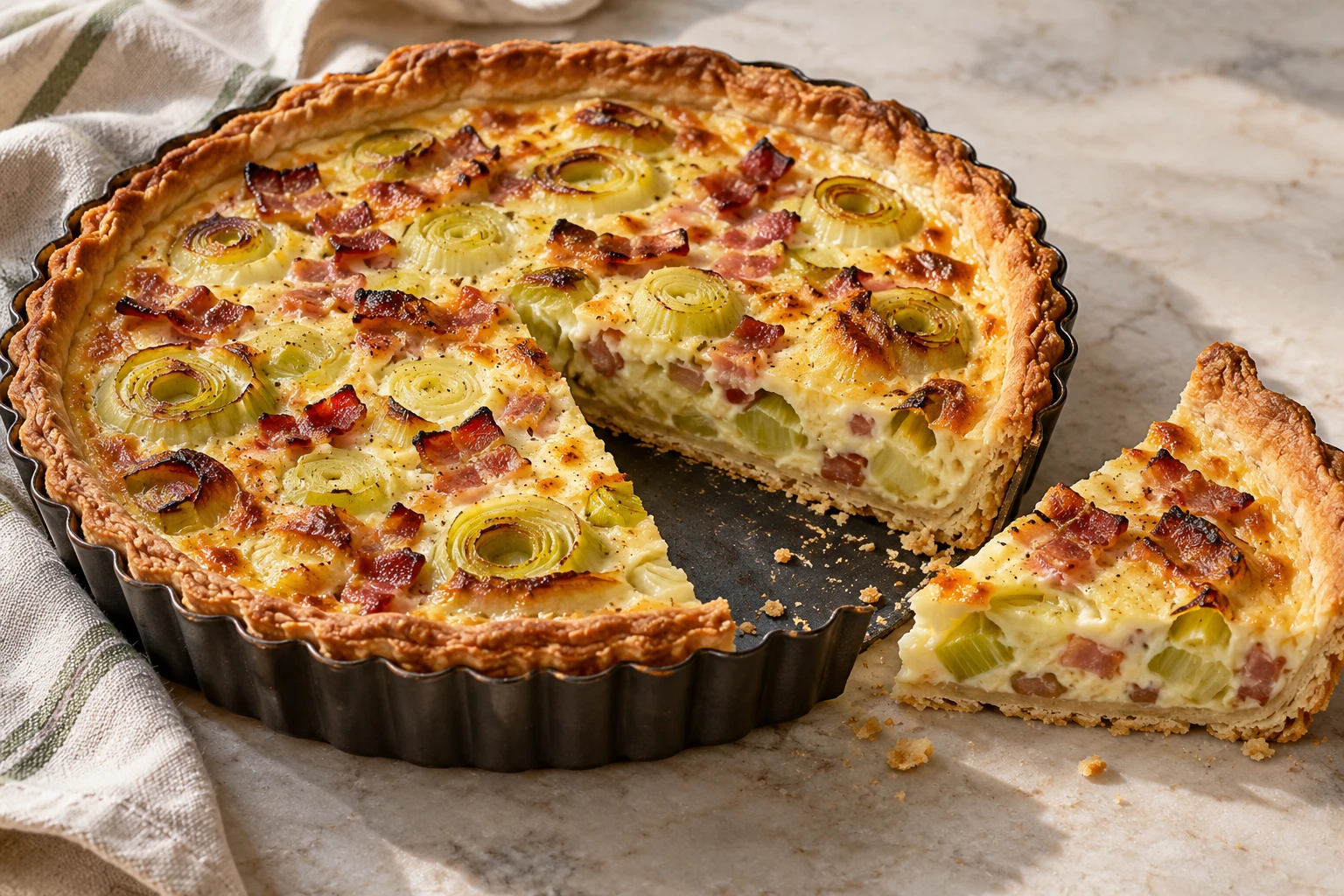Tarte poireaux-lardons : plat terminé