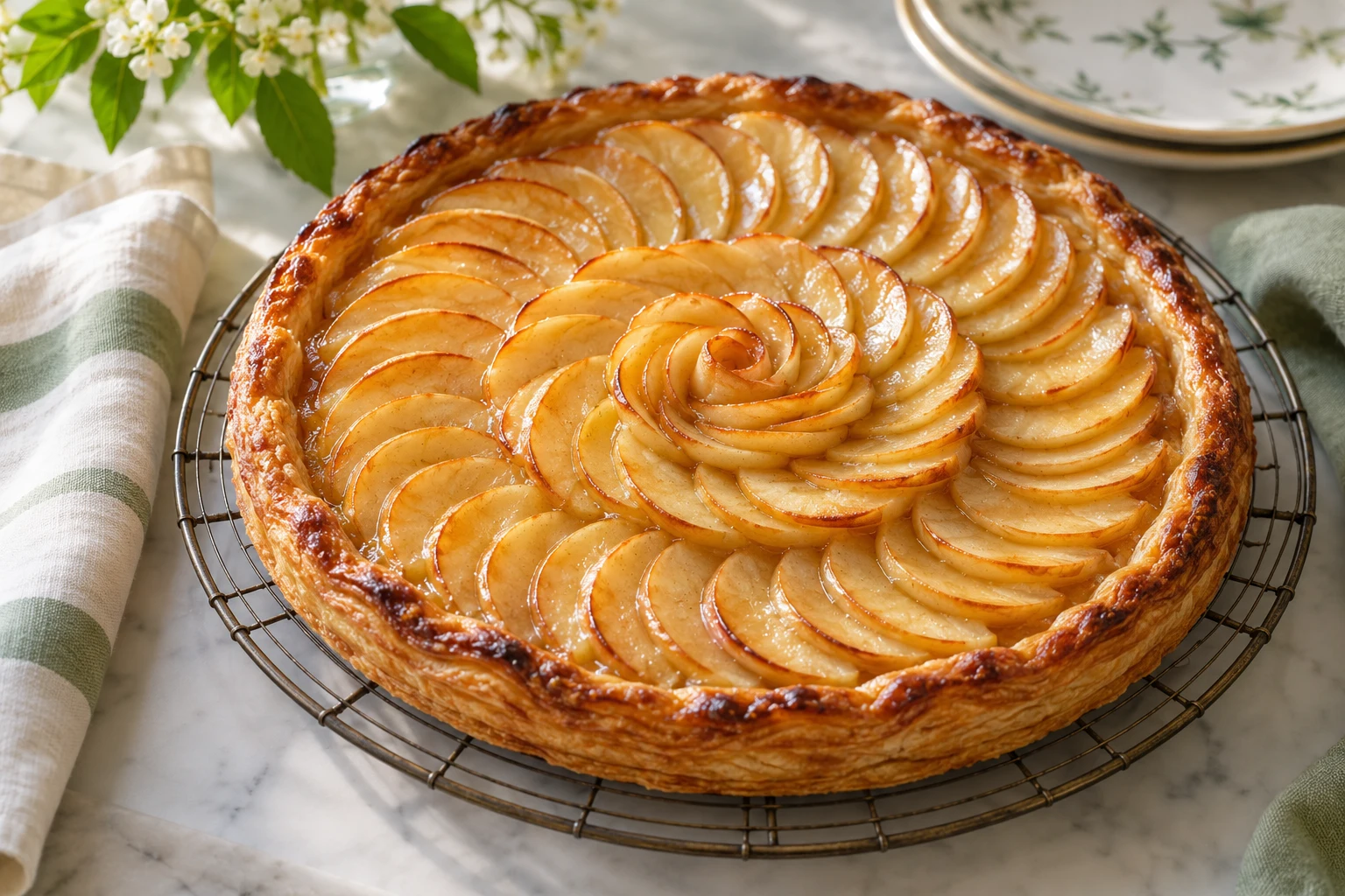 Tarte aux pommes sur compote : plat terminé
