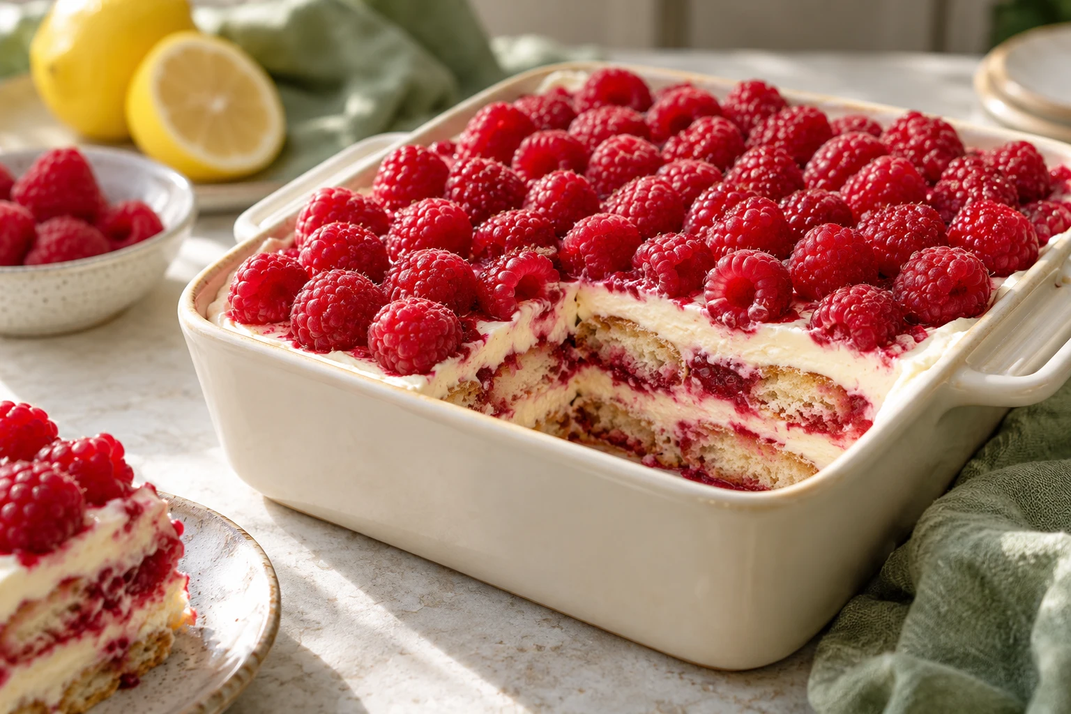 Tiramisu crémeux aux framboises : plat terminé