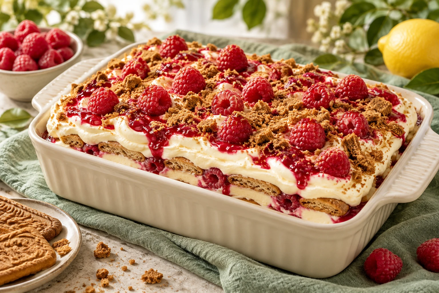 Tiramisu framboise-spéculoos : plat terminé