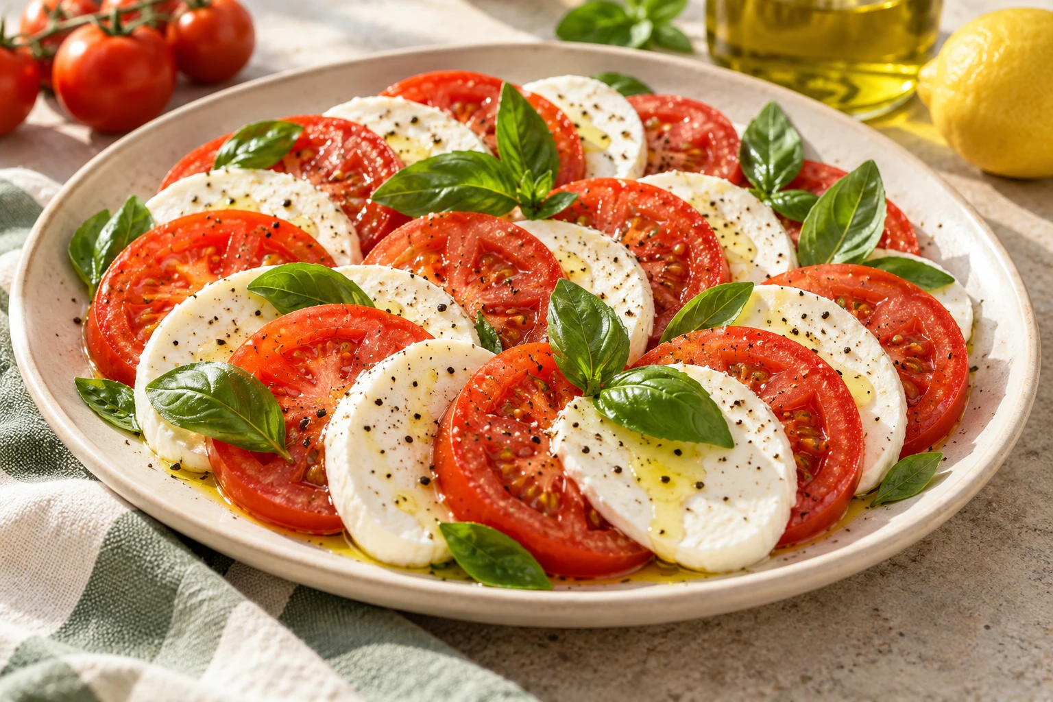 Tomates mozzarella au basilic : plat terminé