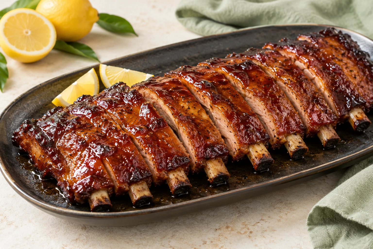 Travers de porc caramélisés : plat terminé