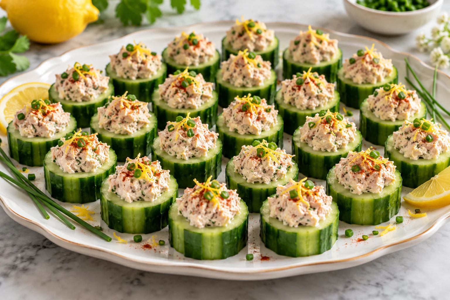 Bouchées de concombre au thon : plat terminé