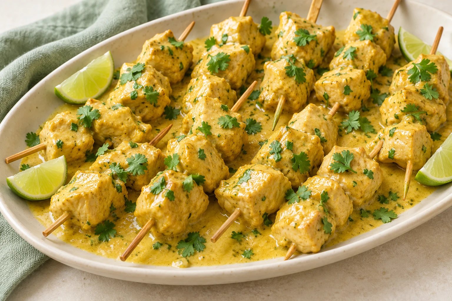 Mini-brochettes de poulet coco-curry : plat terminé