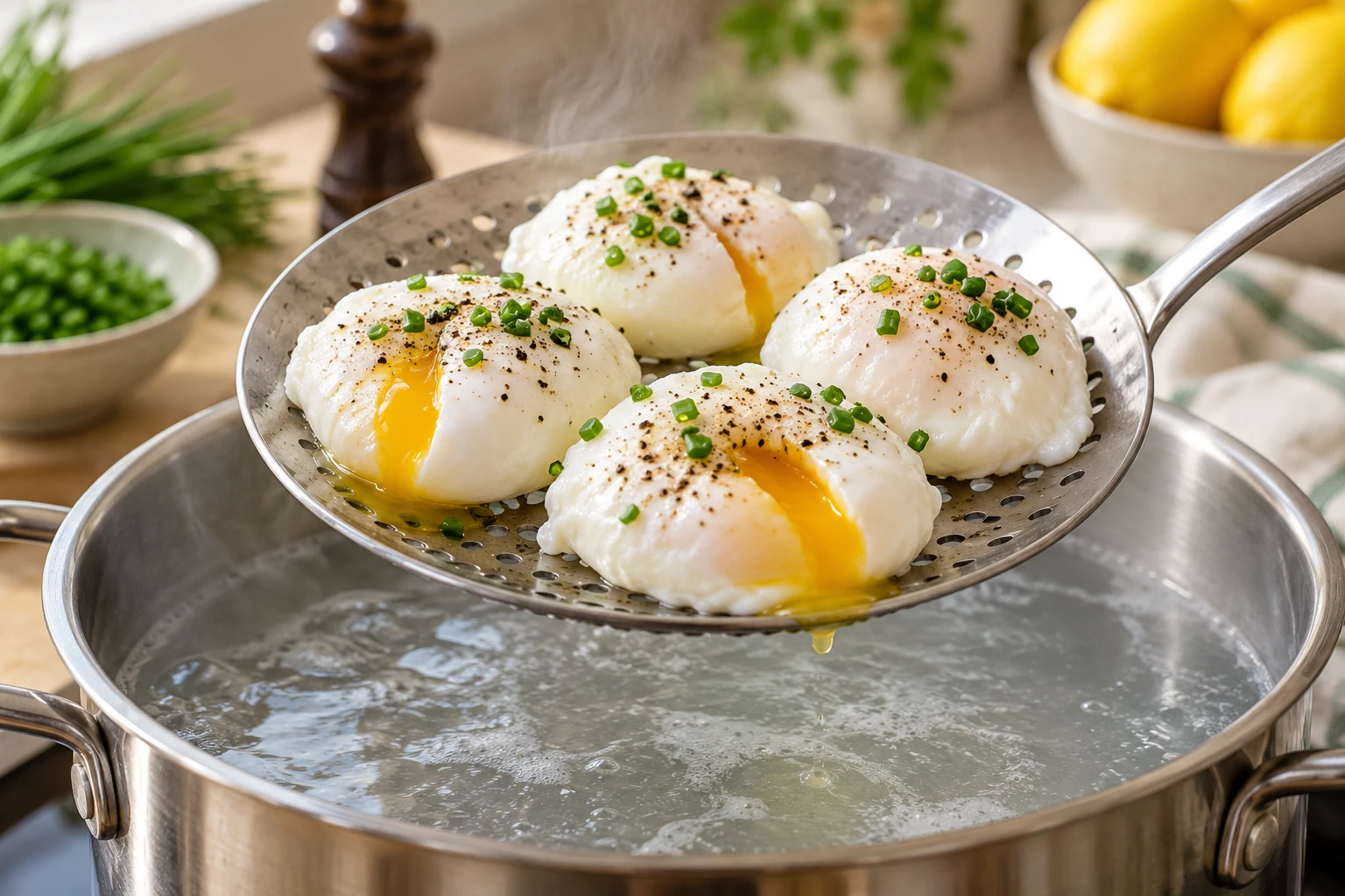 Œufs pochés à l’écumoire : plat terminé