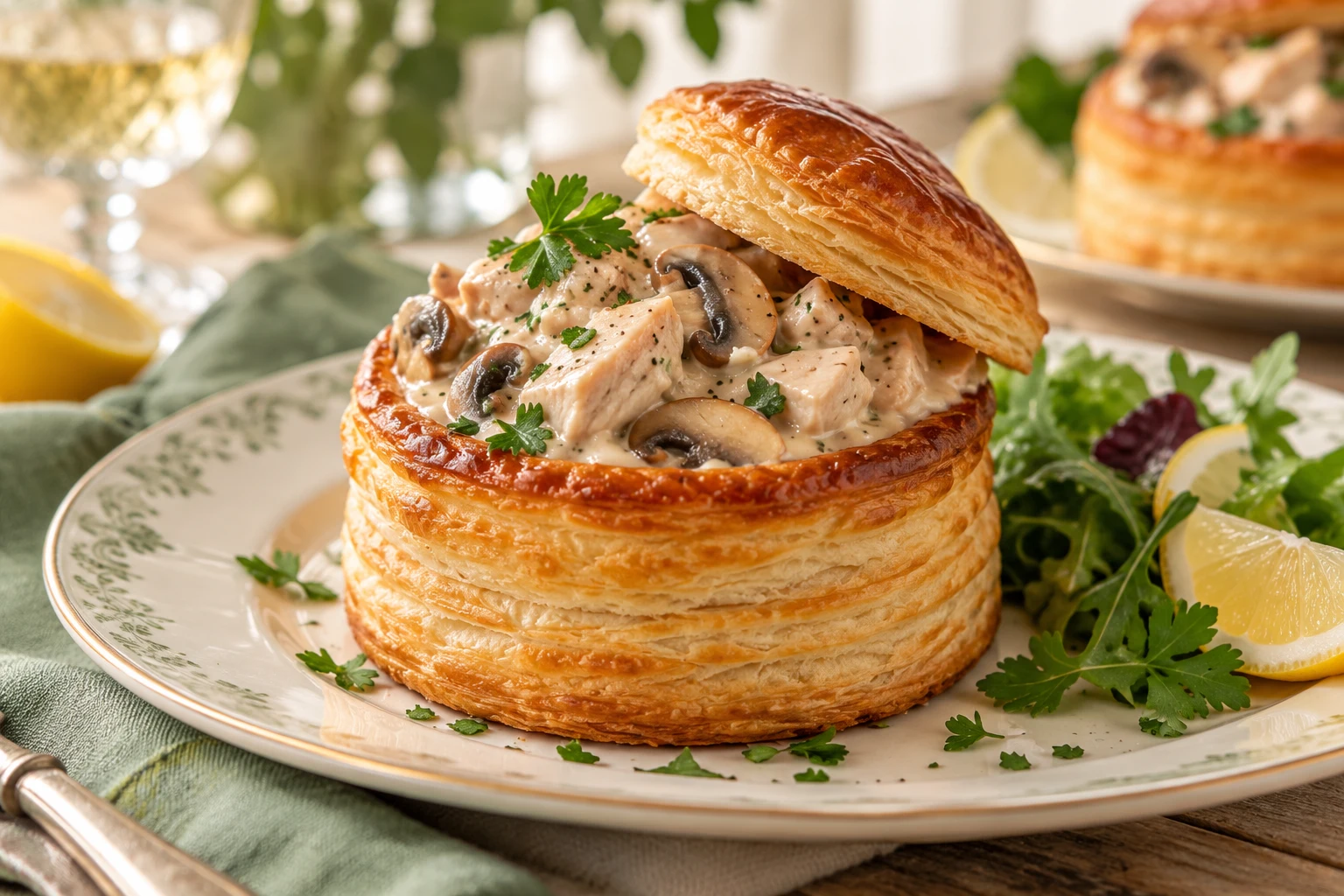 Vol-au-vent au poulet et champignons : plat terminé
