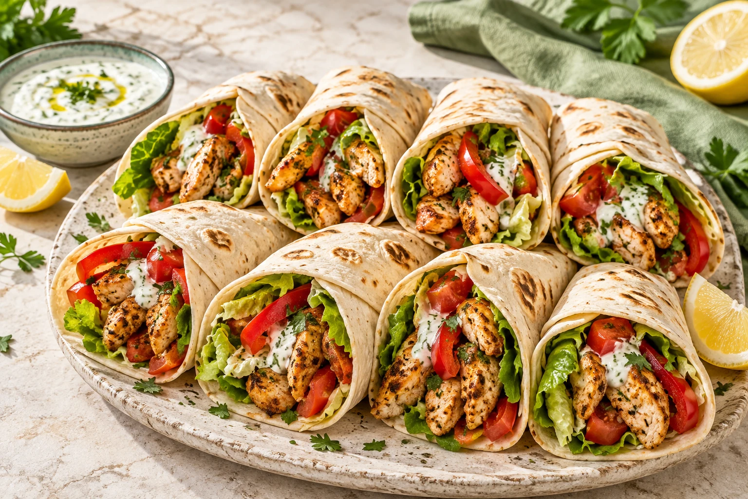 Wraps au poulet et crudités : plat terminé