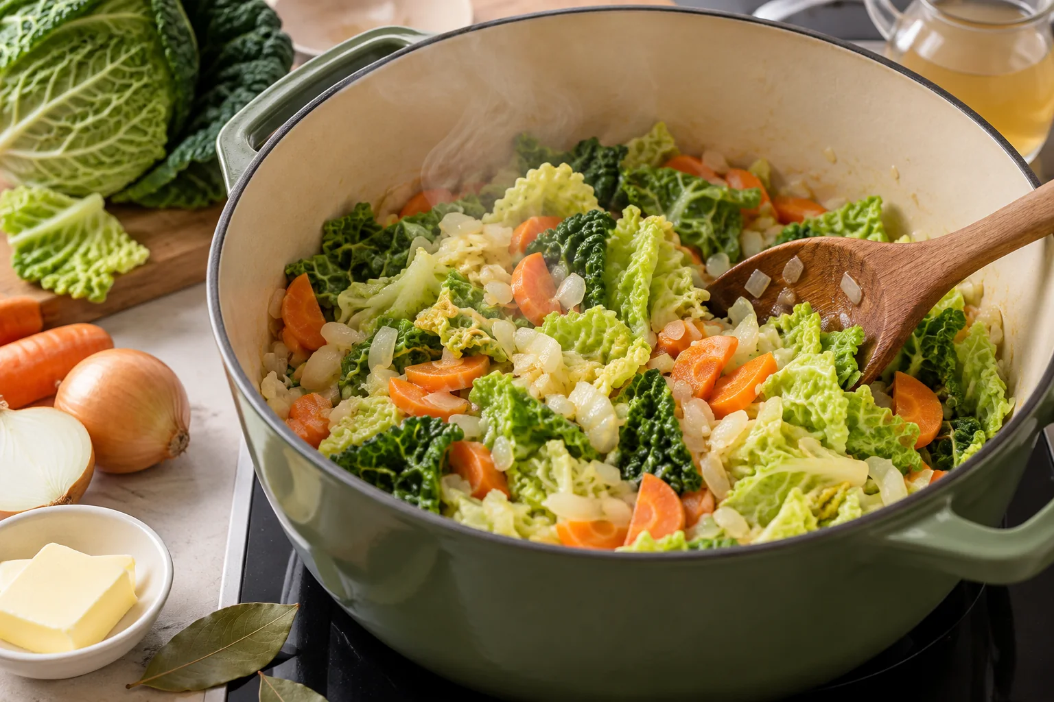 Chou vert braisé : faire suer