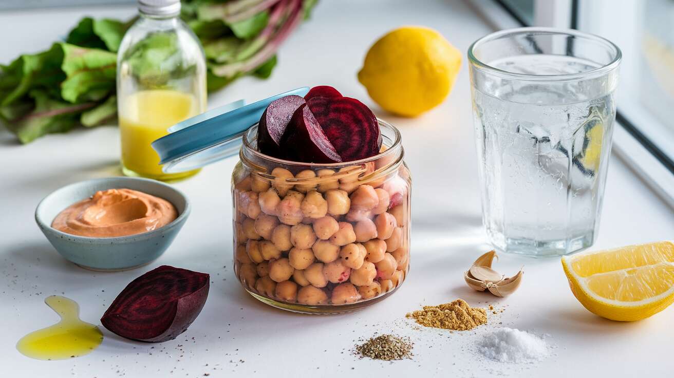 Un bocal de pois chiches et un mixeur suffisent pour ce houmous de saison à la betterave