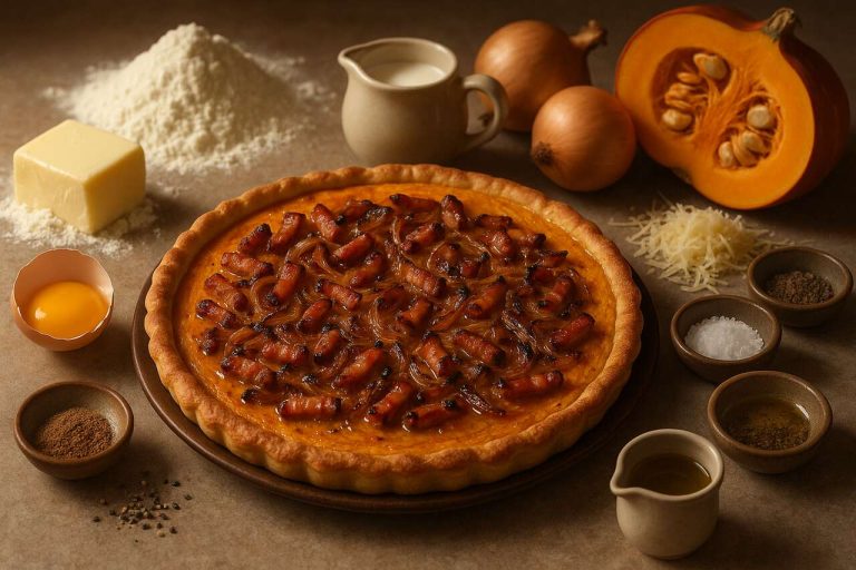 Tarte potimarron lardons oignons caramélisés : recette savoureuse