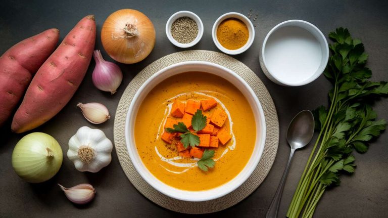 Velouté de patates douces au curry et coriandre - Recette facile et savoureuse
